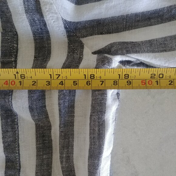 Lord + Taylor 100% linen striped button down shirt white blue grey Small - Picture 15 of 16